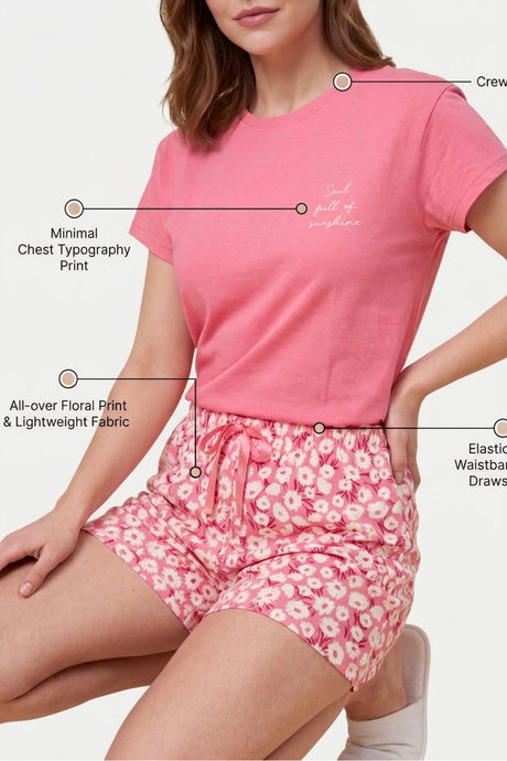 Sweet Dreams Typographic Printed Short Set - Peach Pink — image 3